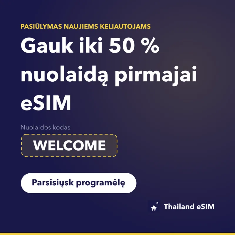 Thailand eSIM Nuolaidos Kodas — WELCOME, 15% nuolaida