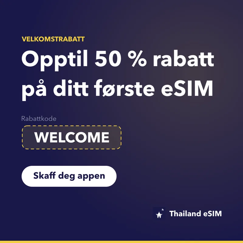 Thailand eSIM Rabattkode — WELCOME, 15 % Rabatt